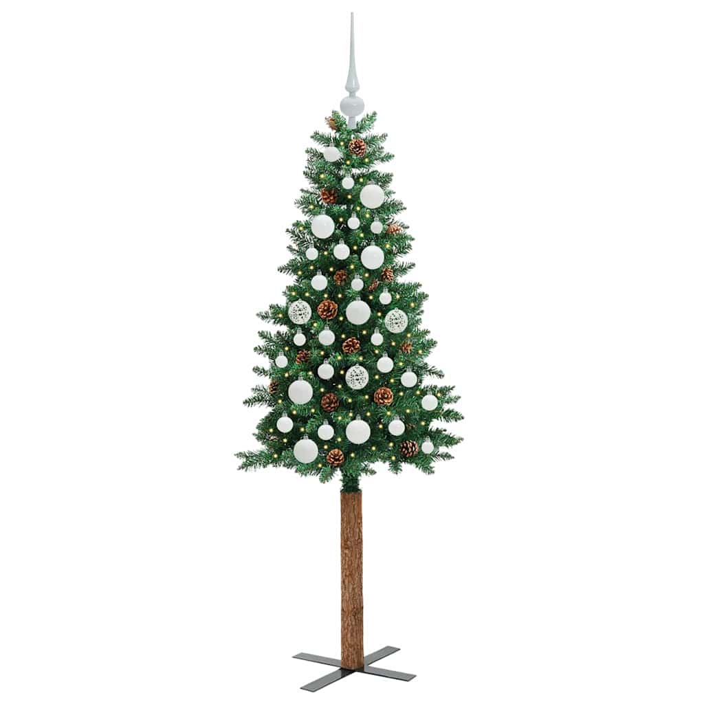 Karcsú karácsonyfa 150 LED-del Zöld 150 cm PVC és tömör fenyőfa
