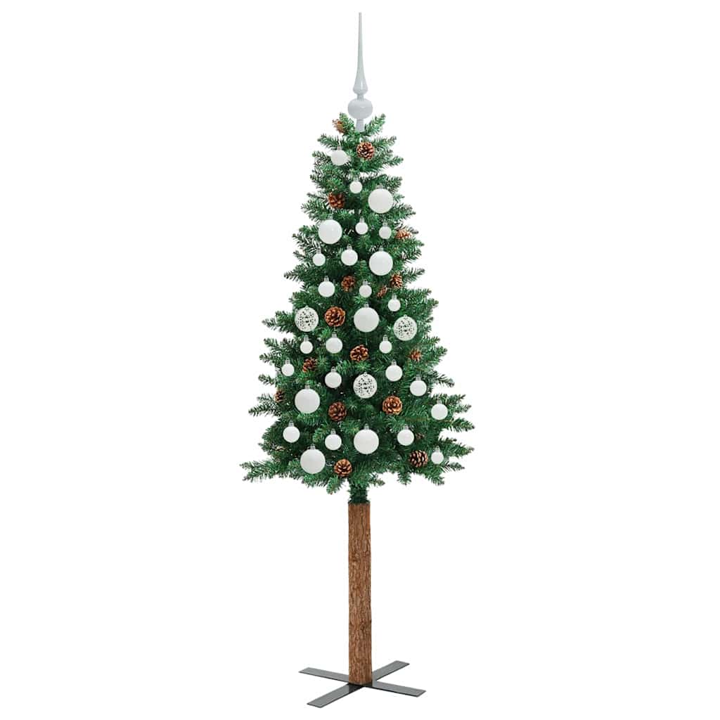 Karcsú karácsonyfa 150 LED-del Zöld 150 cm PVC és tömör fenyőfa