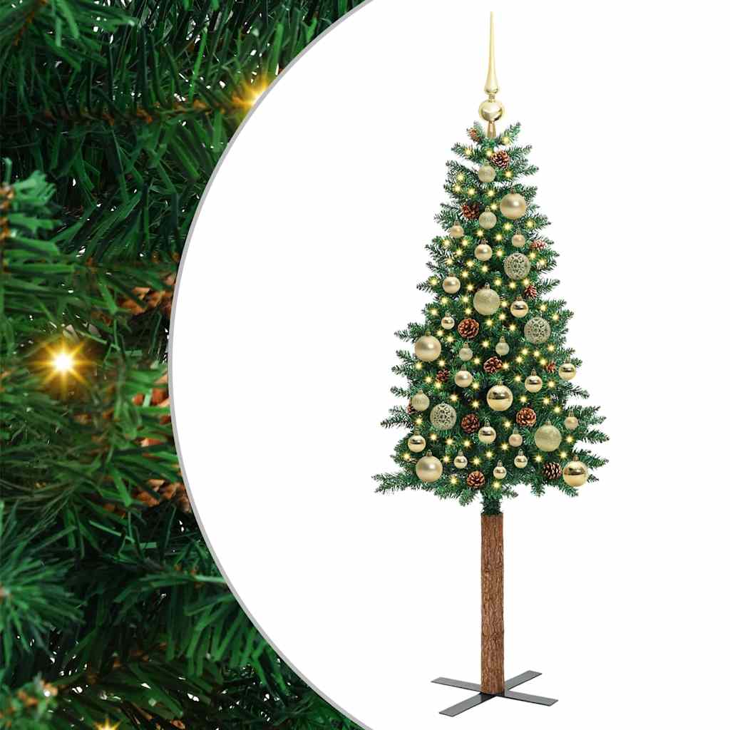 Karcsú karácsonyfa 150 LED-del Zöld 150 cm PVC és tömör fenyőfa