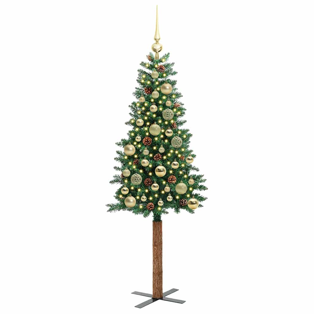 Karcsú karácsonyfa 150 LED-del Zöld 150 cm PVC és tömör fenyőfa