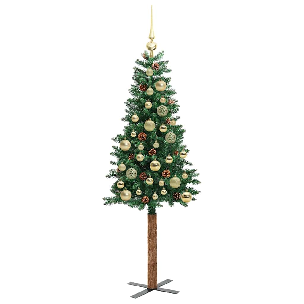 Karcsú karácsonyfa 150 LED-del Zöld 150 cm PVC és tömör fenyőfa