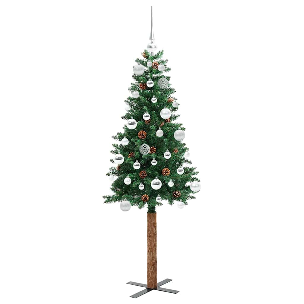 Karcsú karácsonyfa 150 LED-del Zöld 150 cm PVC és tömör fenyőfa