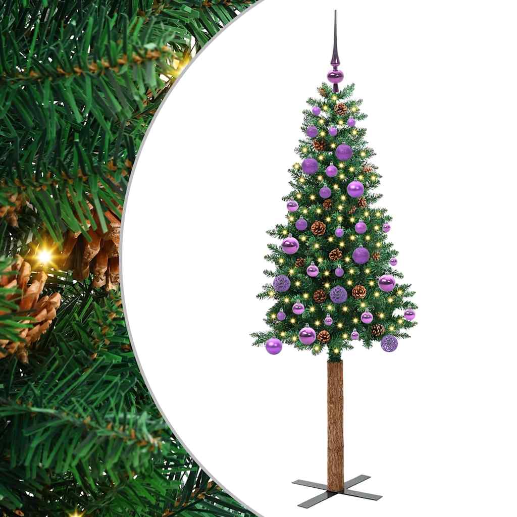 Karcsú karácsonyfa 150 LED-del Zöld 150 cm PVC és tömör fenyőfa
