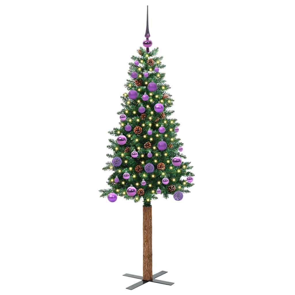 Karcsú karácsonyfa 150 LED-del Zöld 150 cm PVC és tömör fenyőfa