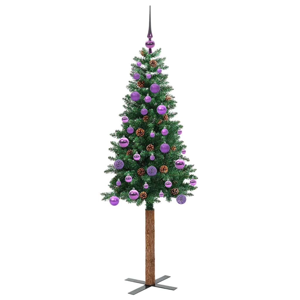 Karcsú karácsonyfa 150 LED-del Zöld 150 cm PVC és tömör fenyőfa