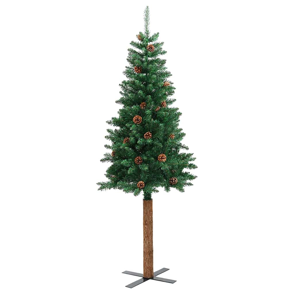 Karcsú karácsonyfa 150 LED-del Zöld 150 cm PVC és tömör fenyőfa