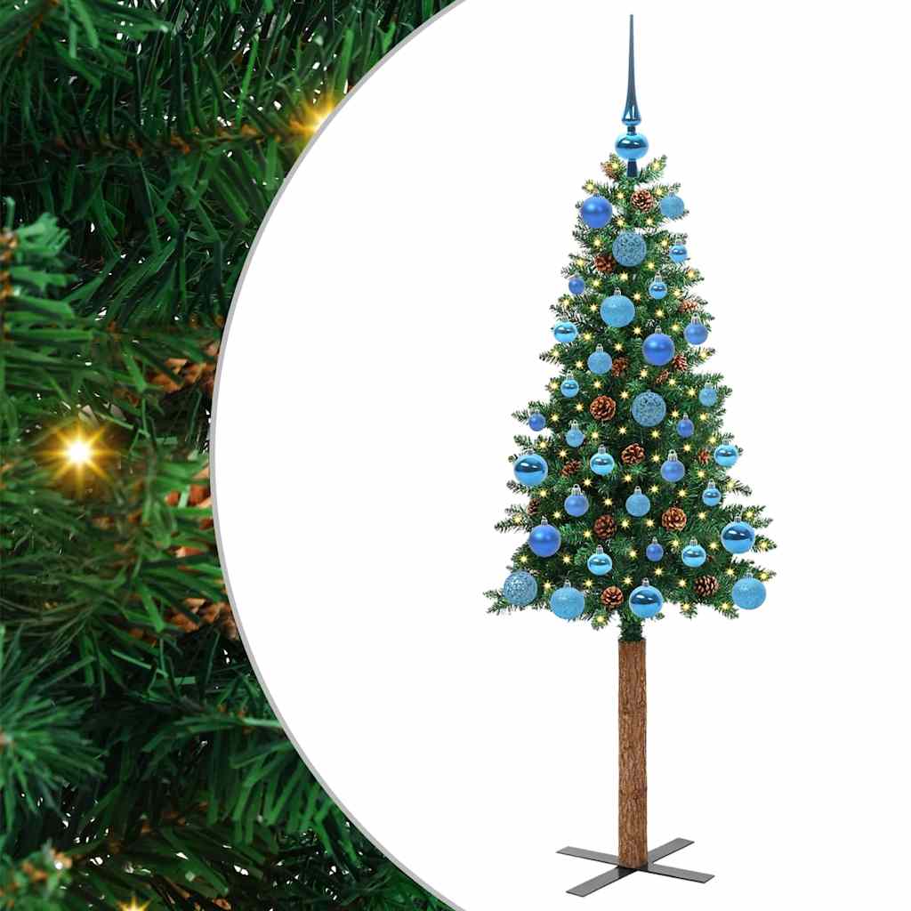 Karcsú karácsonyfa 150 LED-del Zöld 150 cm PVC és tömör fenyőfa