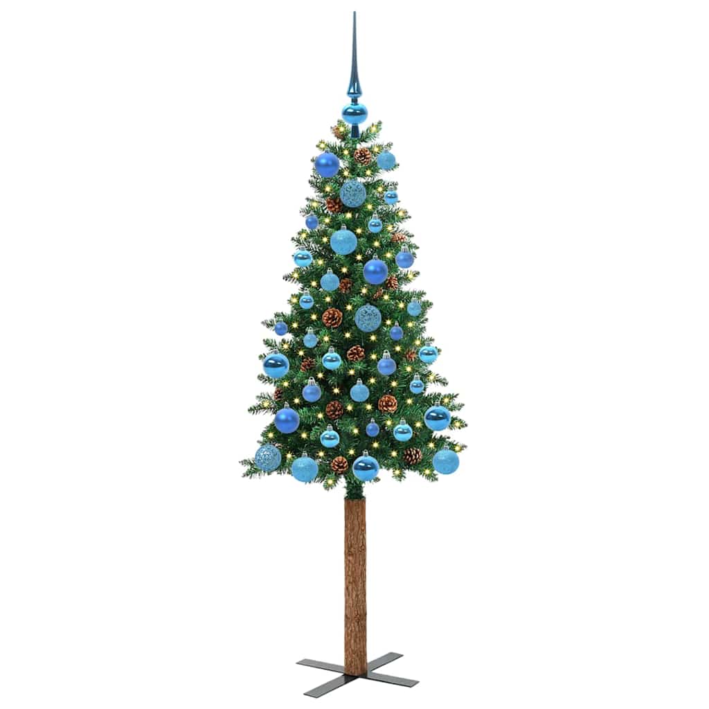 Karcsú karácsonyfa 150 LED-del Zöld 150 cm PVC és tömör fenyőfa