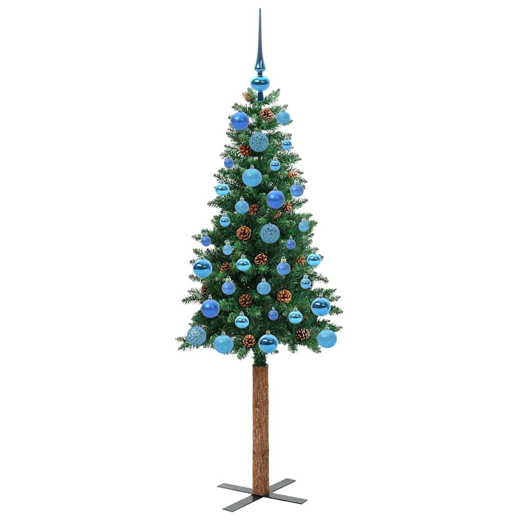 Karcsú karácsonyfa 150 LED-del Zöld 150 cm PVC és tömör fenyőfa