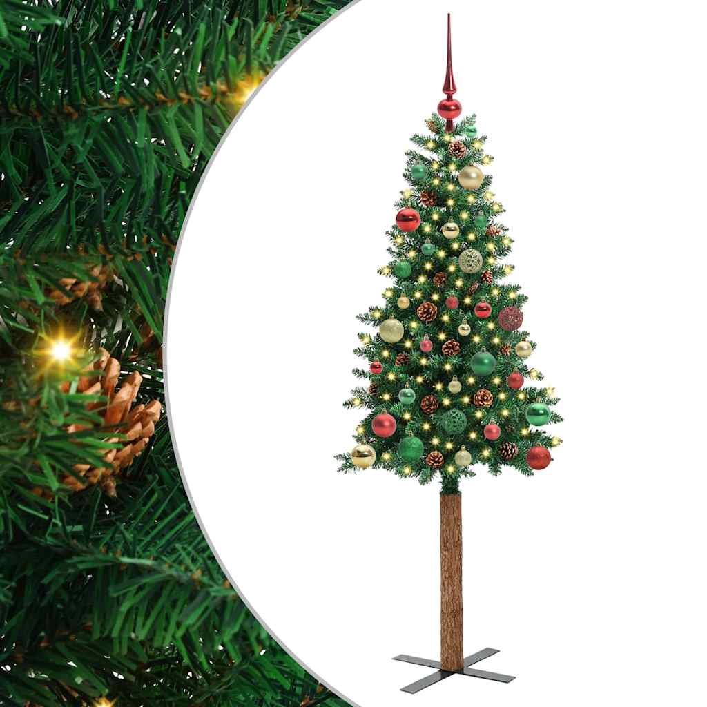 Karcsú karácsonyfa 150 LED-del Zöld 150 cm PVC és tömör fenyőfa
