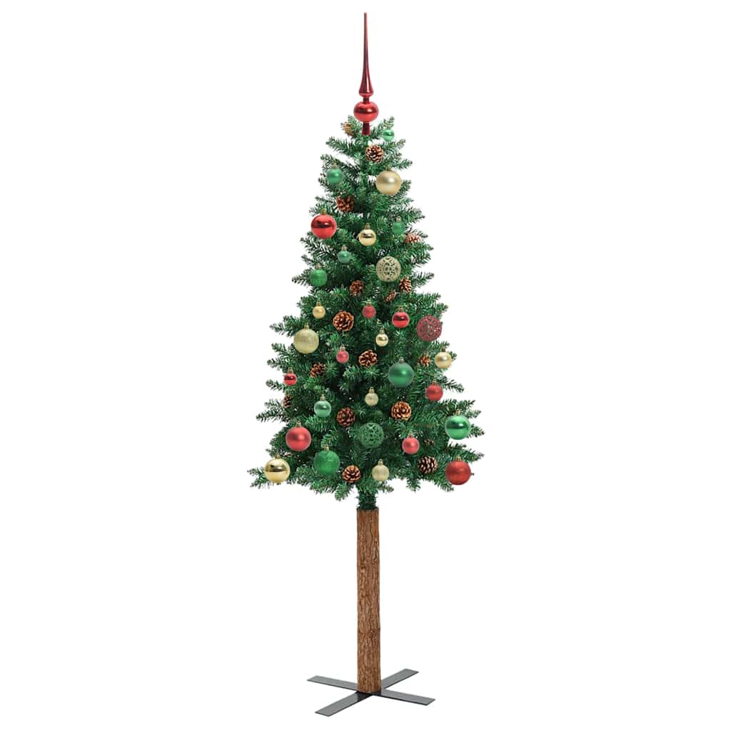 Karcsú karácsonyfa 150 LED-del Zöld 150 cm PVC és tömör fenyőfa