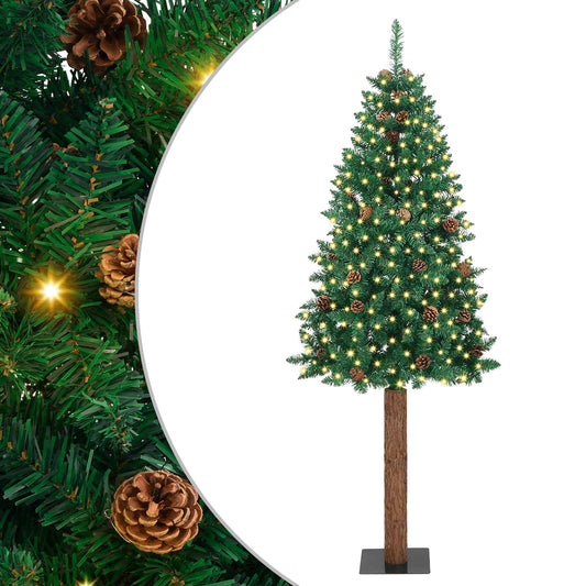 Karcsú karácsonyfa 300 LED-del Zöld 180 cm PVC és tömör fenyőfa