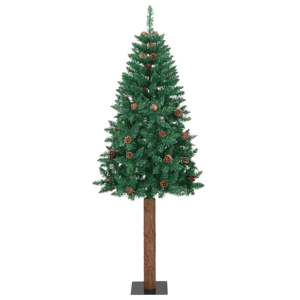 Karcsú karácsonyfa 300 LED-del Zöld 180 cm PVC és tömör fenyőfa
