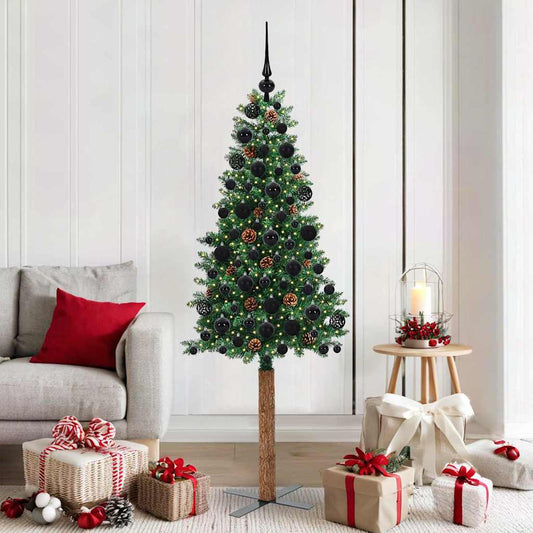 Karcsú karácsonyfa 300 LED-del Zöld 180 cm PVC és tömör fenyőfa
