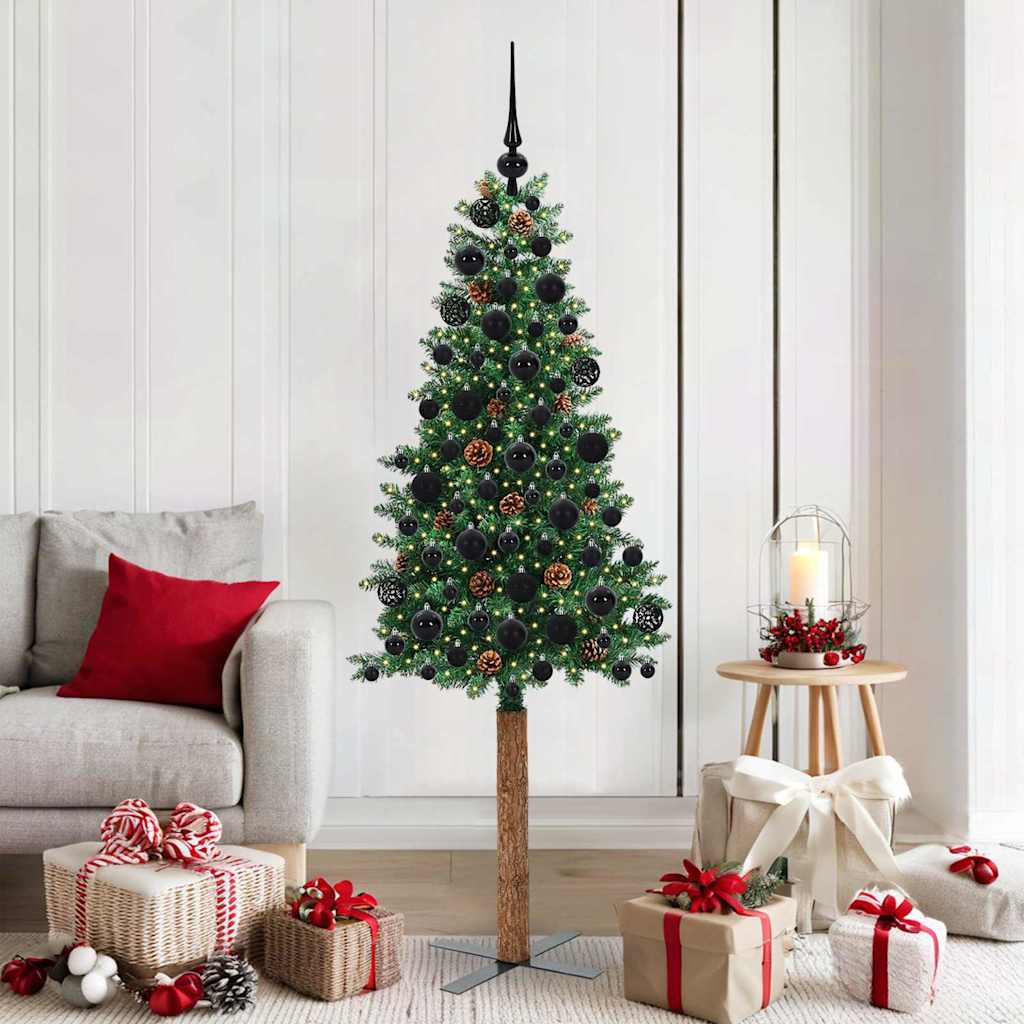 Karcsú karácsonyfa 300 LED-del Zöld 180 cm PVC és tömör fenyőfa