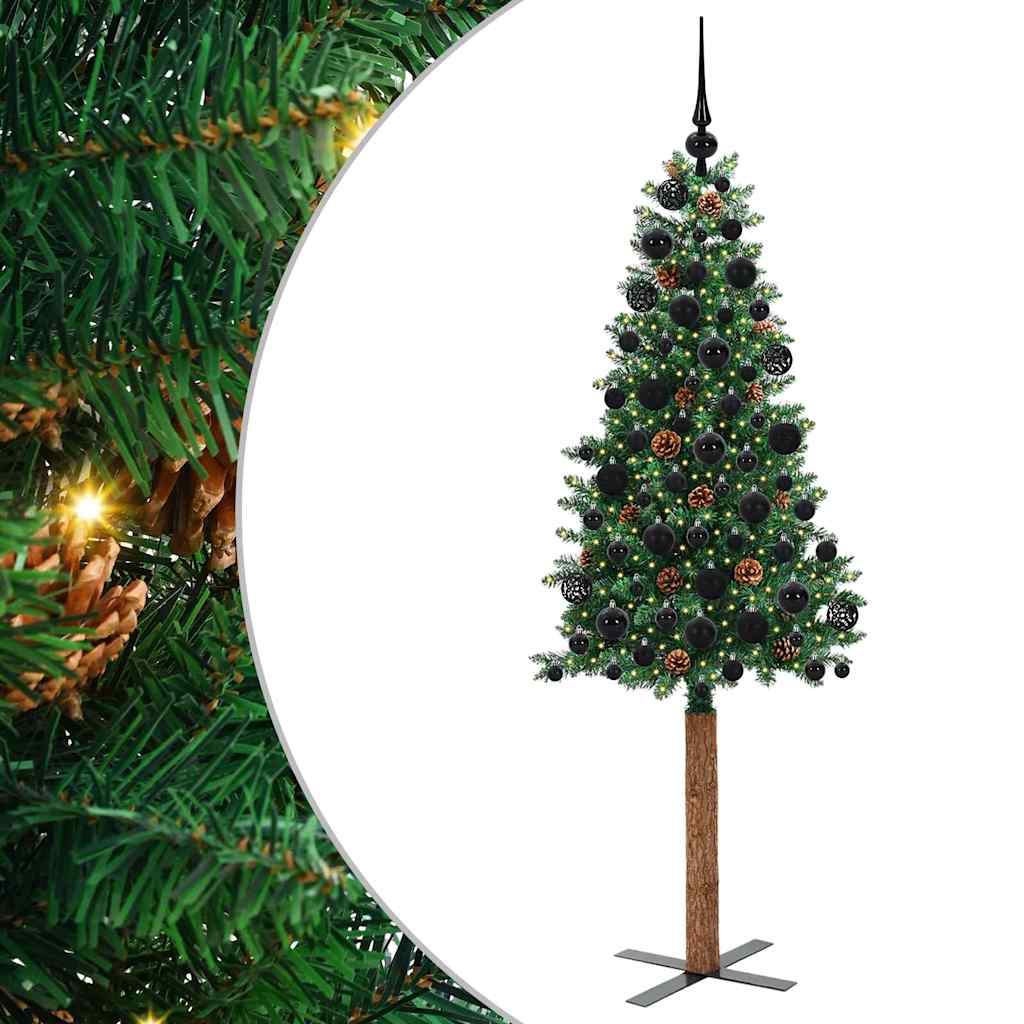 Karcsú karácsonyfa 300 LED-del Zöld 180 cm PVC és tömör fenyőfa