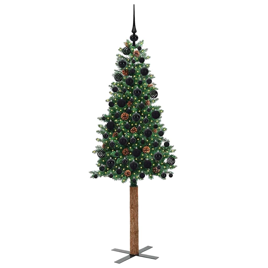 Karcsú karácsonyfa 300 LED-del Zöld 180 cm PVC és tömör fenyőfa
