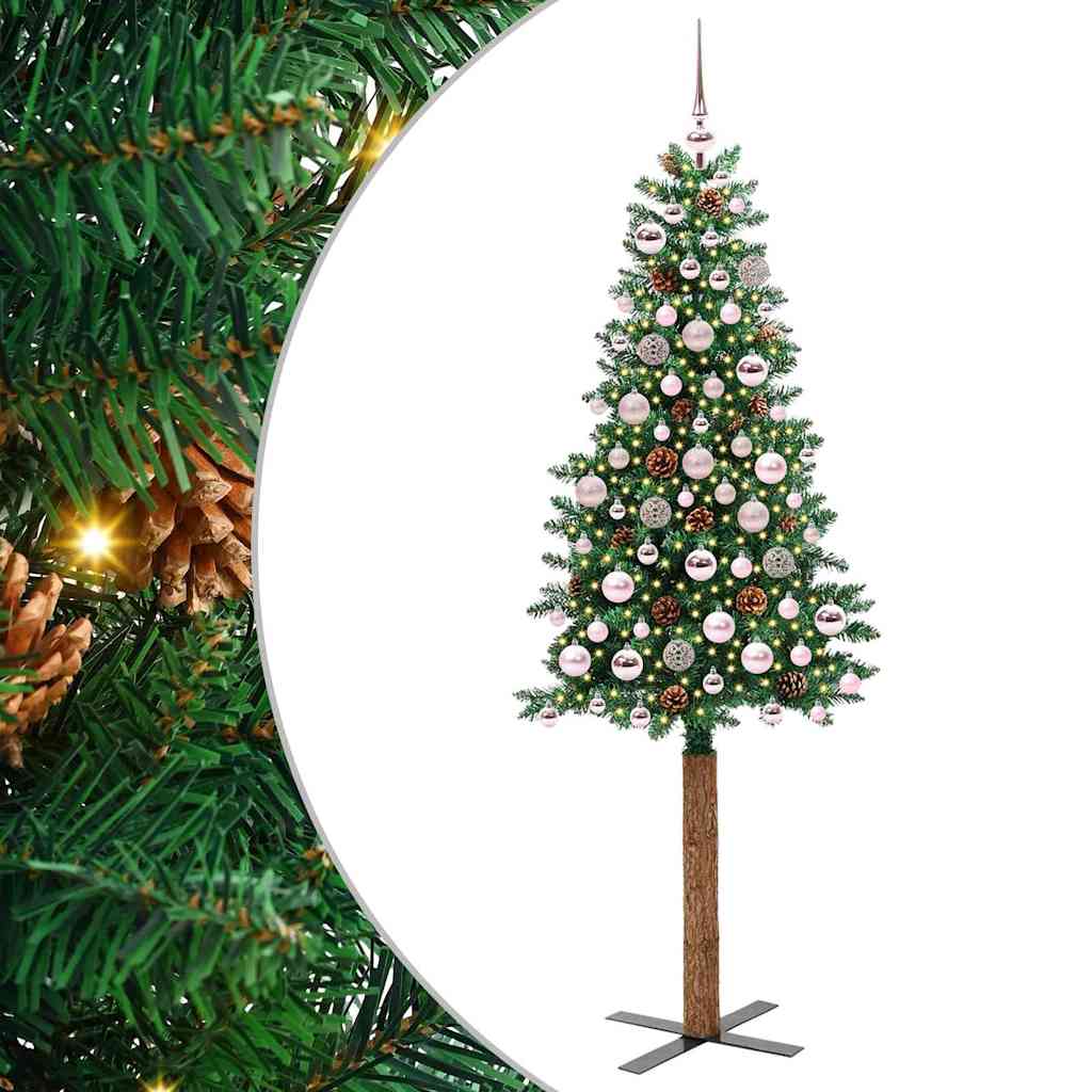 Karcsú karácsonyfa 300 LED-del Zöld 180 cm PVC és tömör fenyőfa