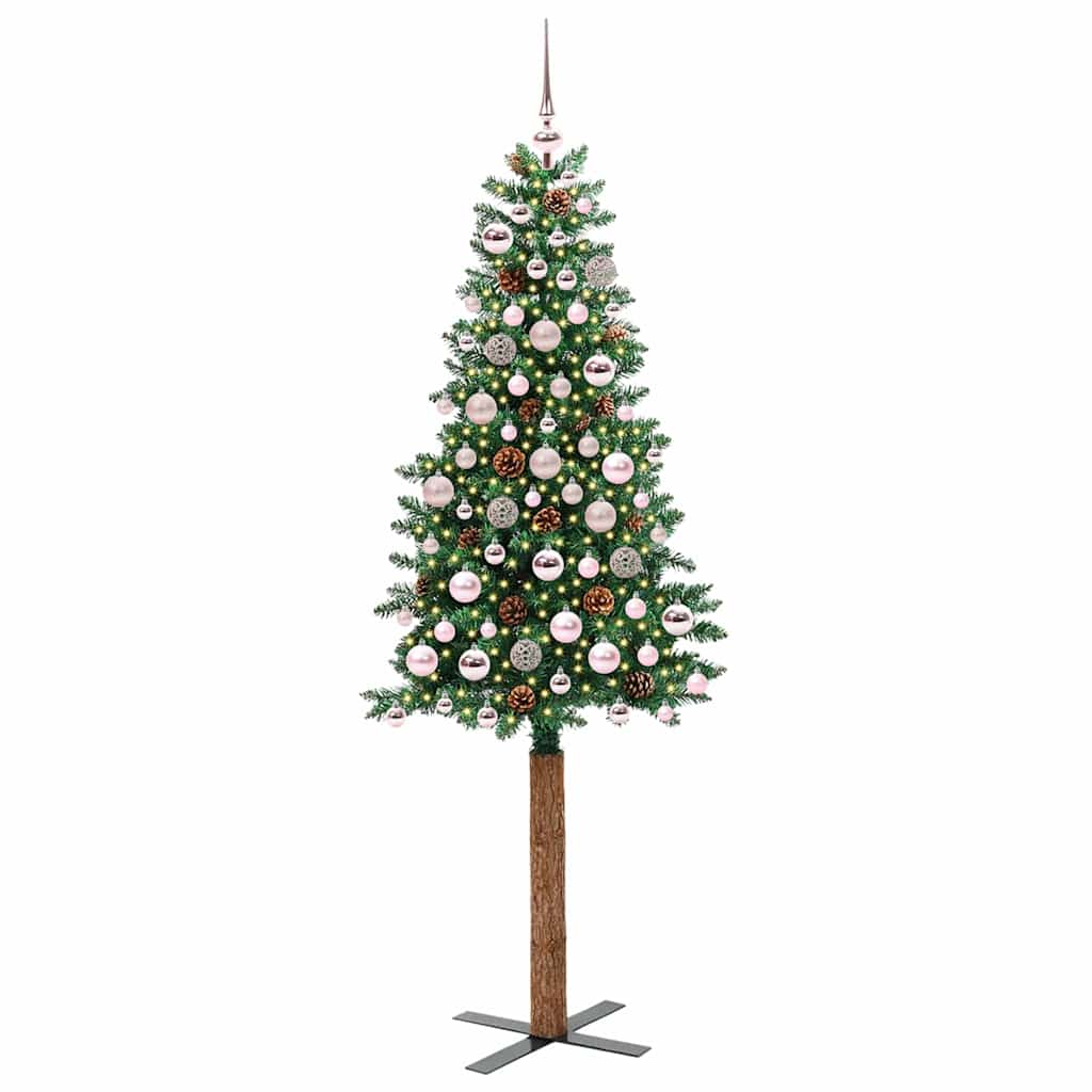 Karcsú karácsonyfa 300 LED-del Zöld 180 cm PVC és tömör fenyőfa