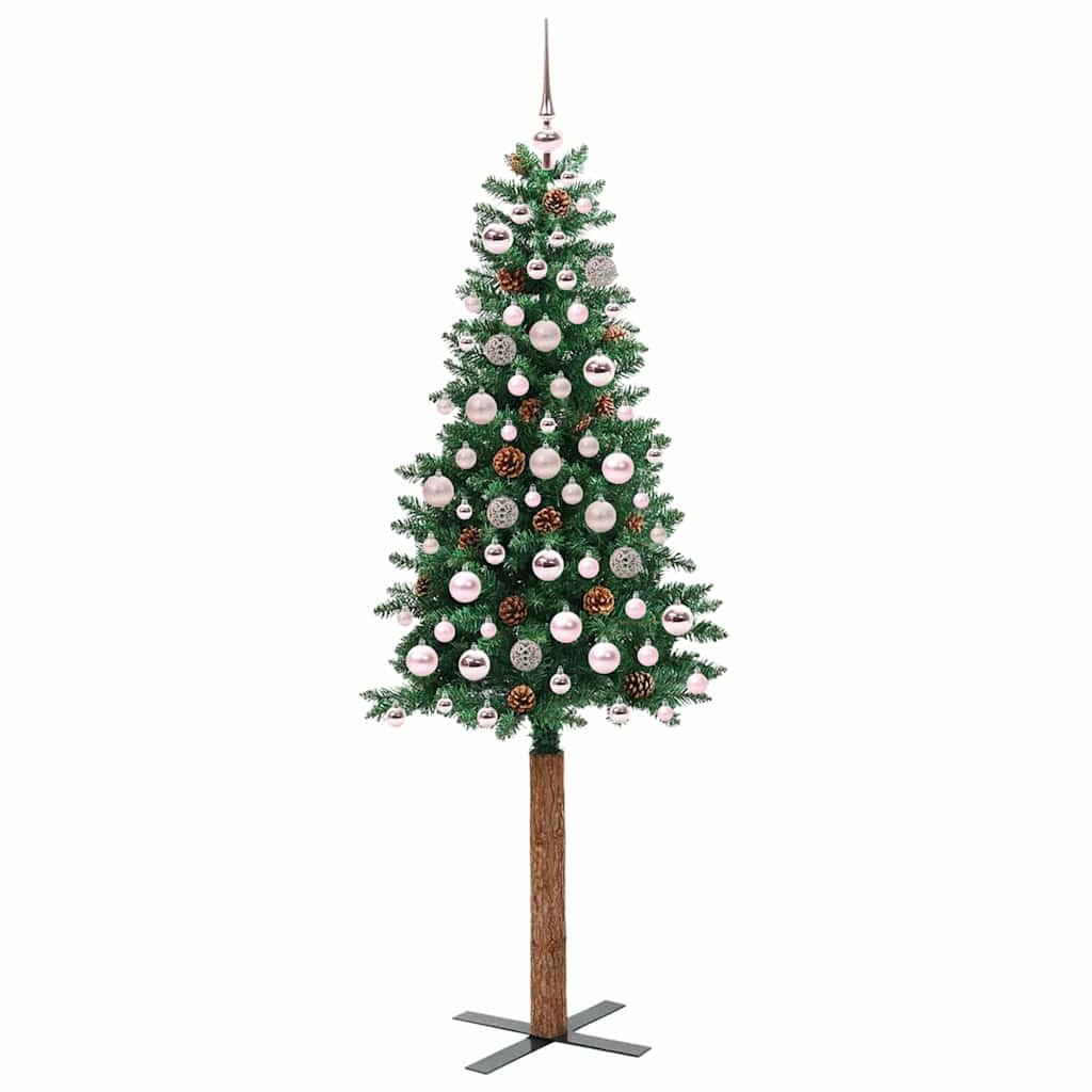 Karcsú karácsonyfa 300 LED-del Zöld 180 cm PVC és tömör fenyőfa