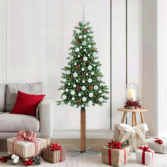 Karcsú karácsonyfa 300 LED-del Zöld 180 cm PVC és tömör fenyőfa