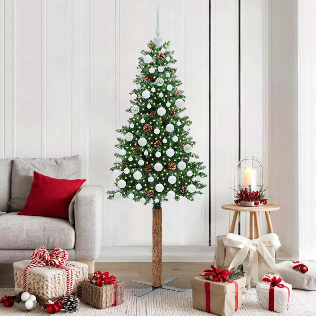 Karcsú karácsonyfa 300 LED-del Zöld 180 cm PVC és tömör fenyőfa