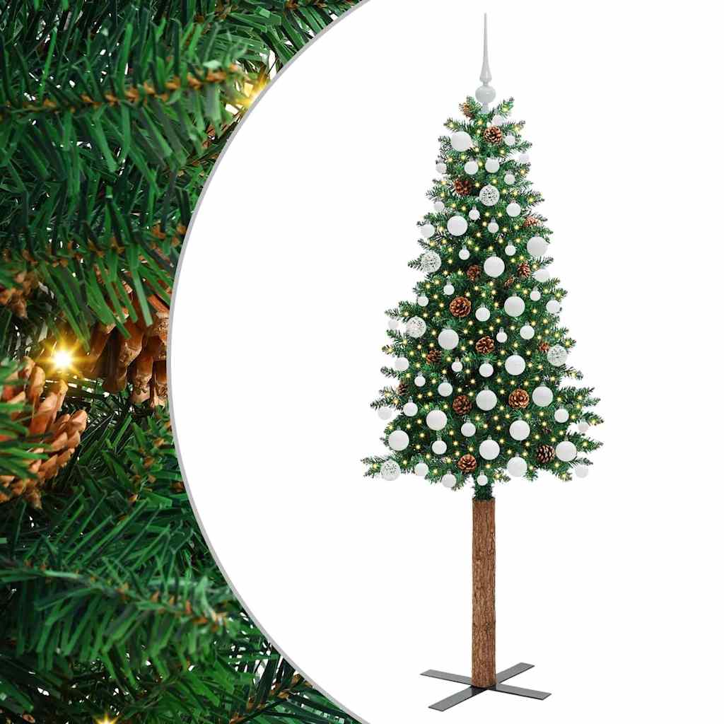 Karcsú karácsonyfa 300 LED-del Zöld 180 cm PVC és tömör fenyőfa