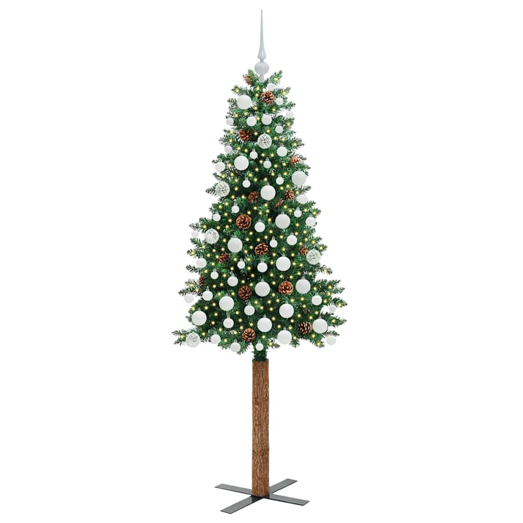 Karcsú karácsonyfa 300 LED-del Zöld 180 cm PVC és tömör fenyőfa