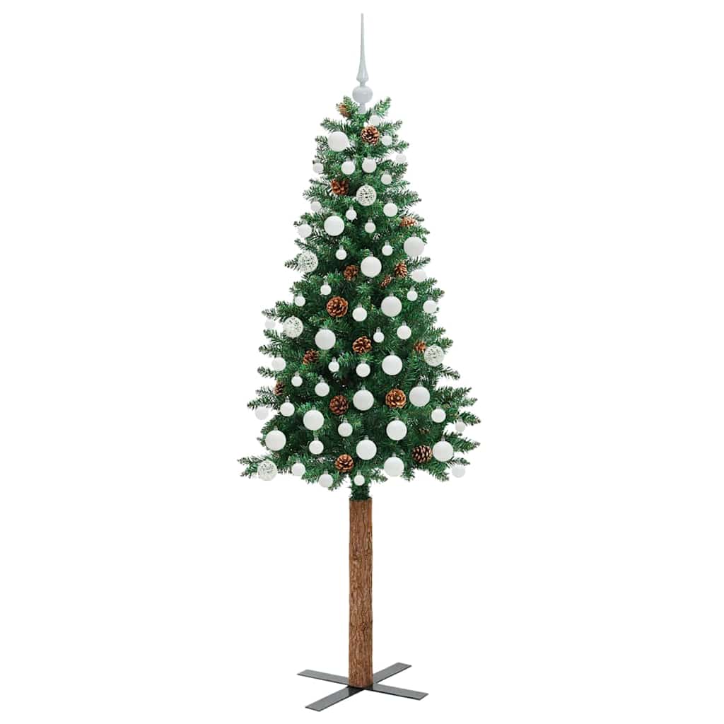 Karcsú karácsonyfa 300 LED-del Zöld 180 cm PVC és tömör fenyőfa