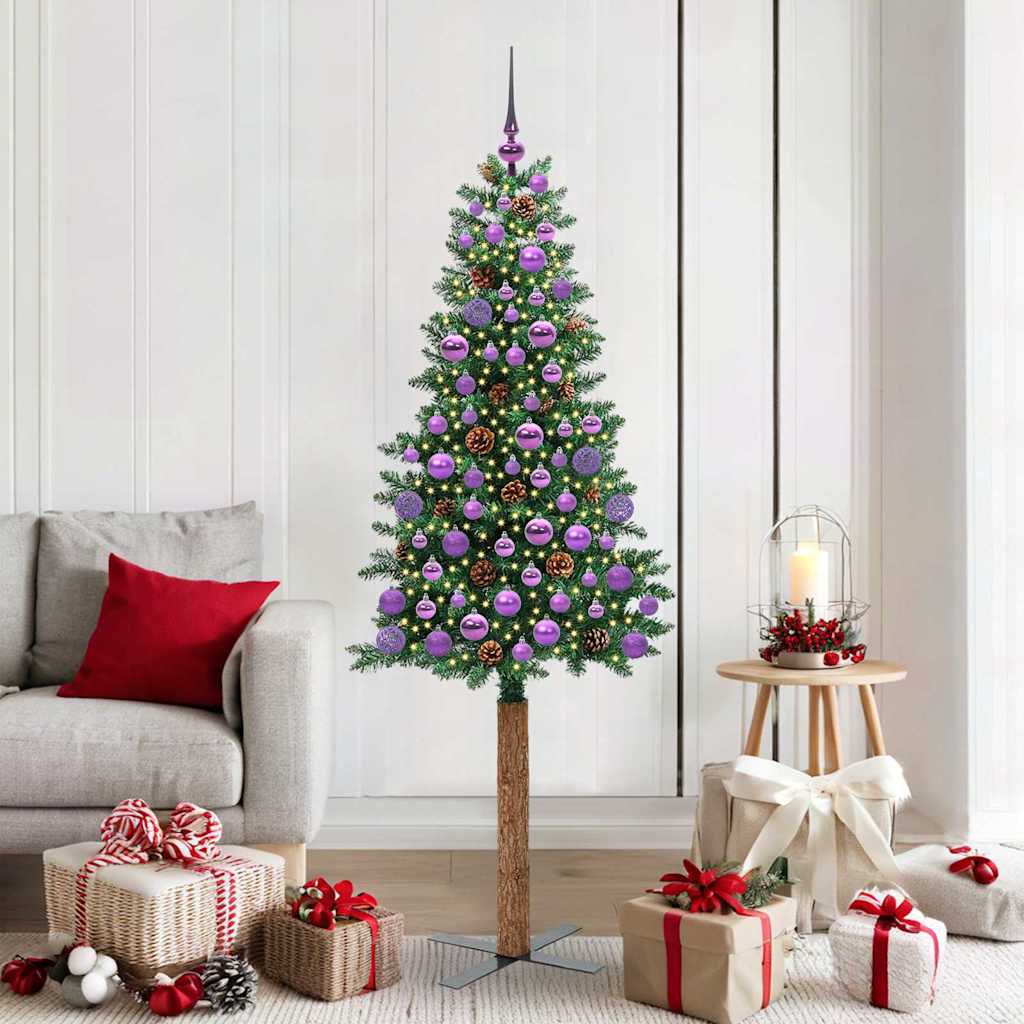 Karcsú karácsonyfa 300 LED-del Zöld 180 cm PVC és tömör fenyőfa
