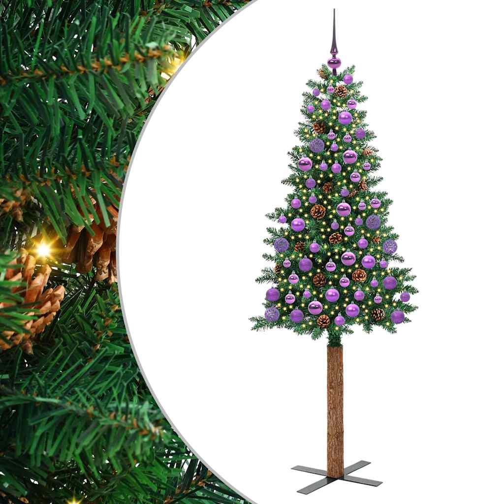 Karcsú karácsonyfa 300 LED-del Zöld 180 cm PVC és tömör fenyőfa
