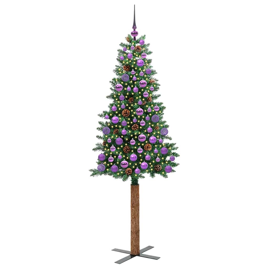 Karcsú karácsonyfa 300 LED-del Zöld 180 cm PVC és tömör fenyőfa