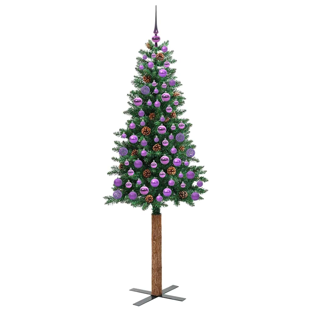 Karcsú karácsonyfa 300 LED-del Zöld 180 cm PVC és tömör fenyőfa