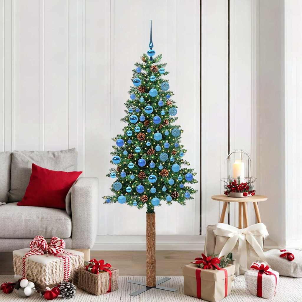 Karcsú karácsonyfa 300 LED-del Zöld 180 cm PVC és tömör fenyőfa