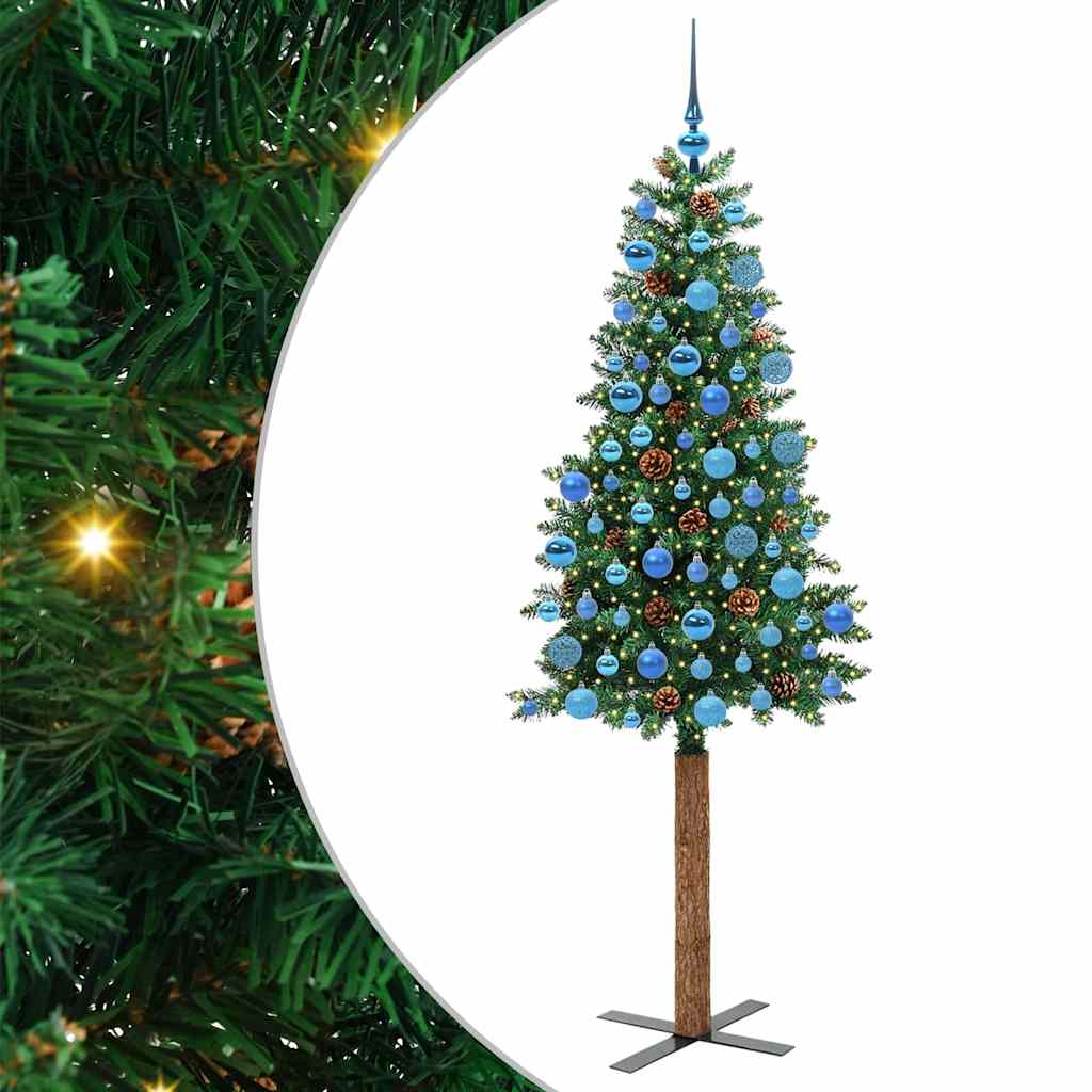 Karcsú karácsonyfa 300 LED-del Zöld 180 cm PVC és tömör fenyőfa
