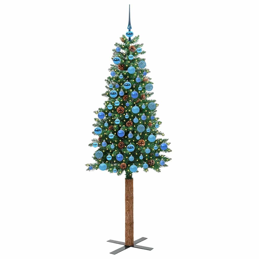 Karcsú karácsonyfa 300 LED-del Zöld 180 cm PVC és tömör fenyőfa