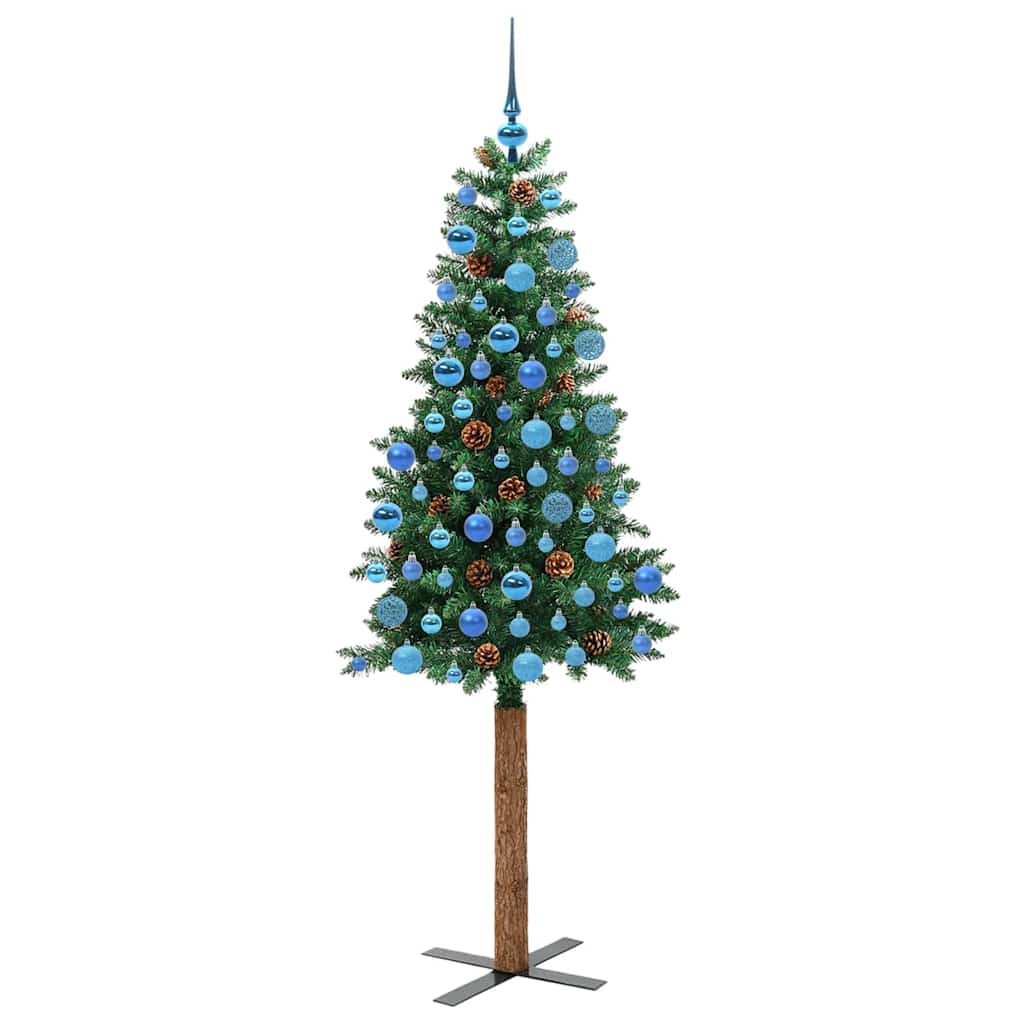Karcsú karácsonyfa 300 LED-del Zöld 180 cm PVC és tömör fenyőfa