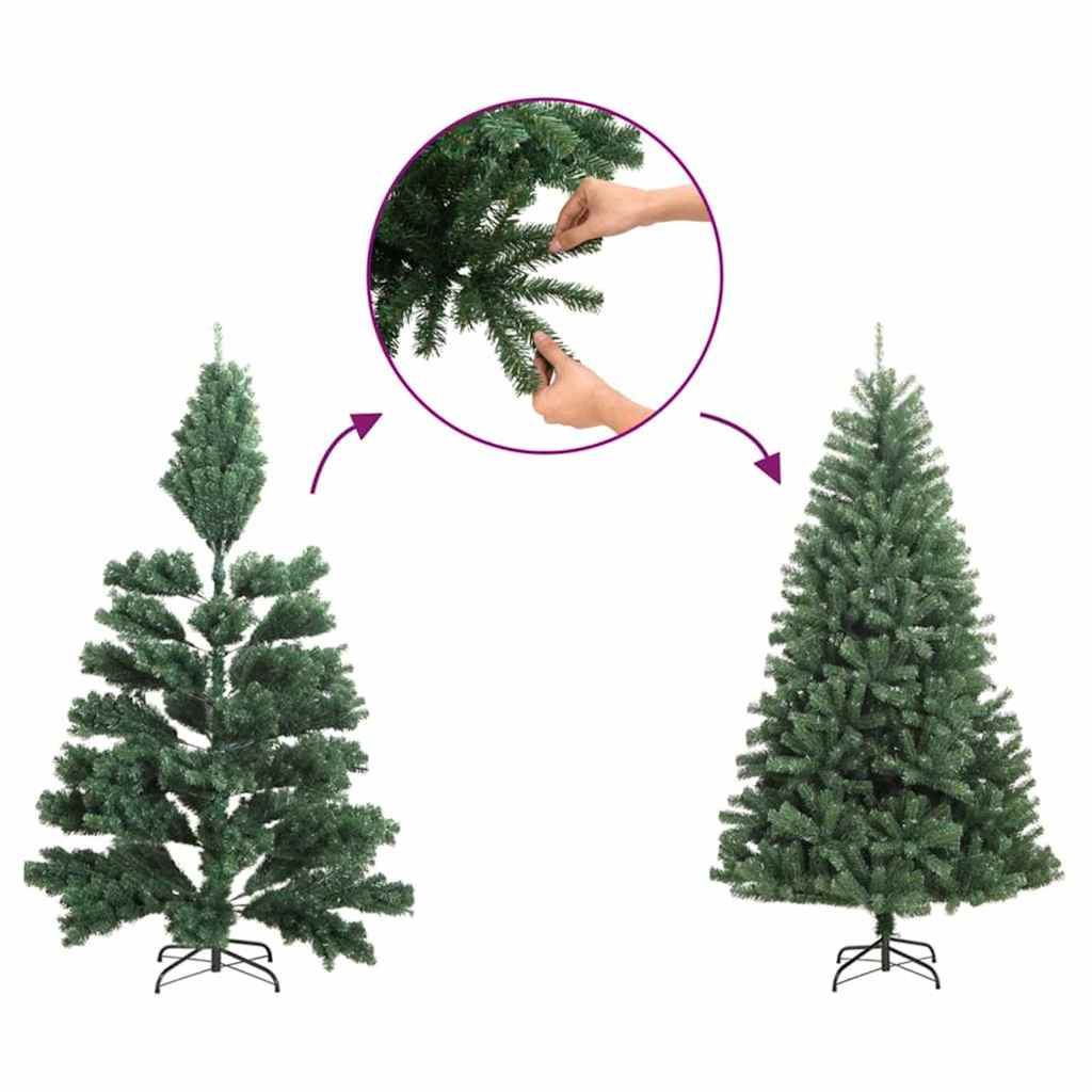 Karcsú karácsonyfa 300 LED-del Zöld 210 cm PVC és tömör fenyőfa
