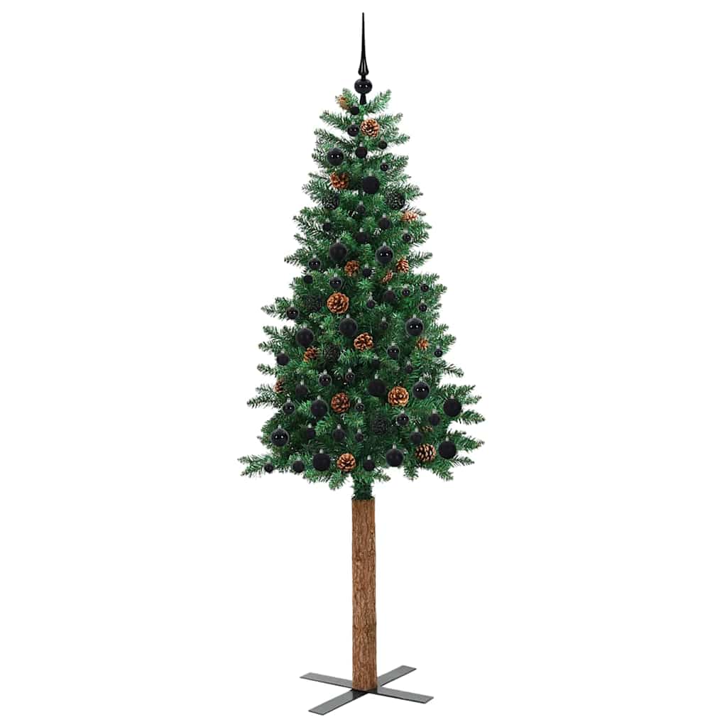 Karcsú karácsonyfa 300 LED-del Zöld 210 cm PVC és tömör fenyőfa