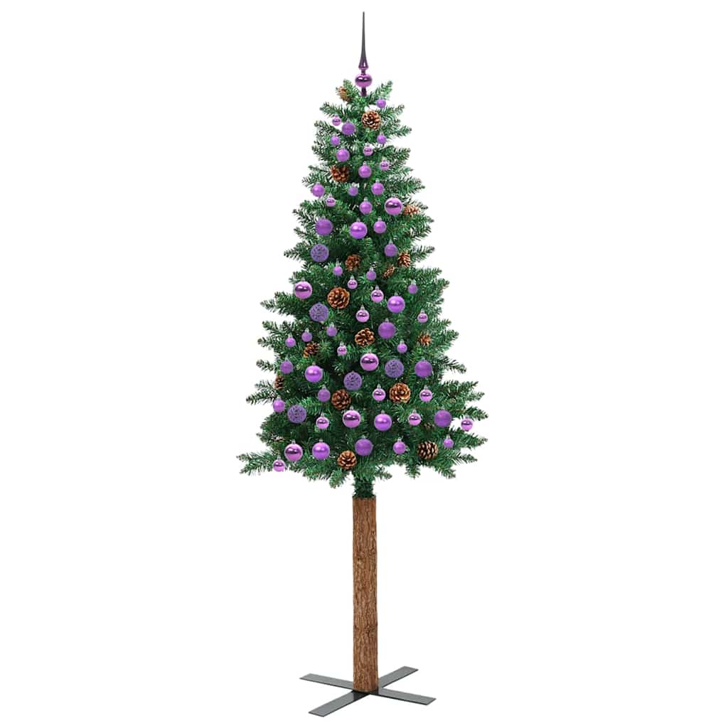 Karcsú karácsonyfa 300 LED-del Zöld 210 cm PVC és tömör fenyőfa