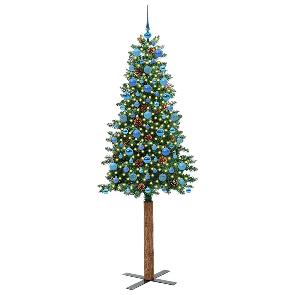 Karcsú karácsonyfa 300 LED-del Zöld 210 cm PVC és tömör fenyőfa