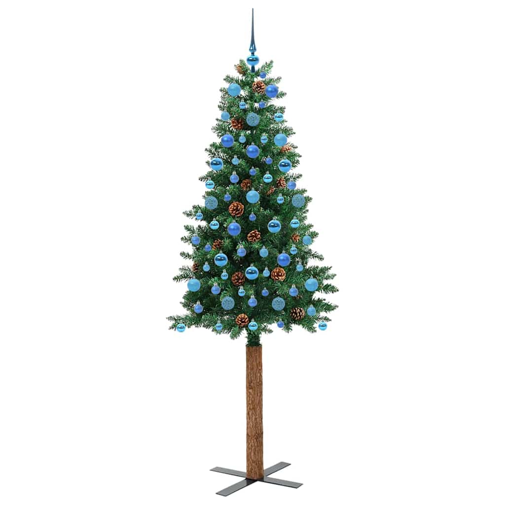 Karcsú karácsonyfa 300 LED-del Zöld 210 cm PVC és tömör fenyőfa
