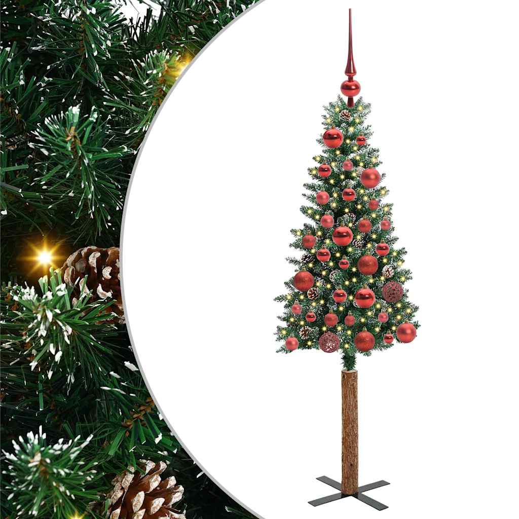 Karcsú karácsonyfa 150 LED-del Zöld 150 cm PVC és tömör fenyőfa