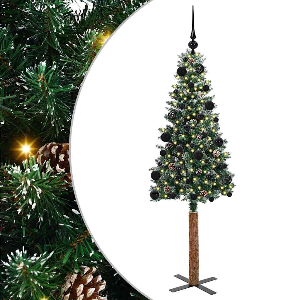 Karcsú karácsonyfa 150 LED-del Zöld 150 cm PVC és tömör fenyőfa