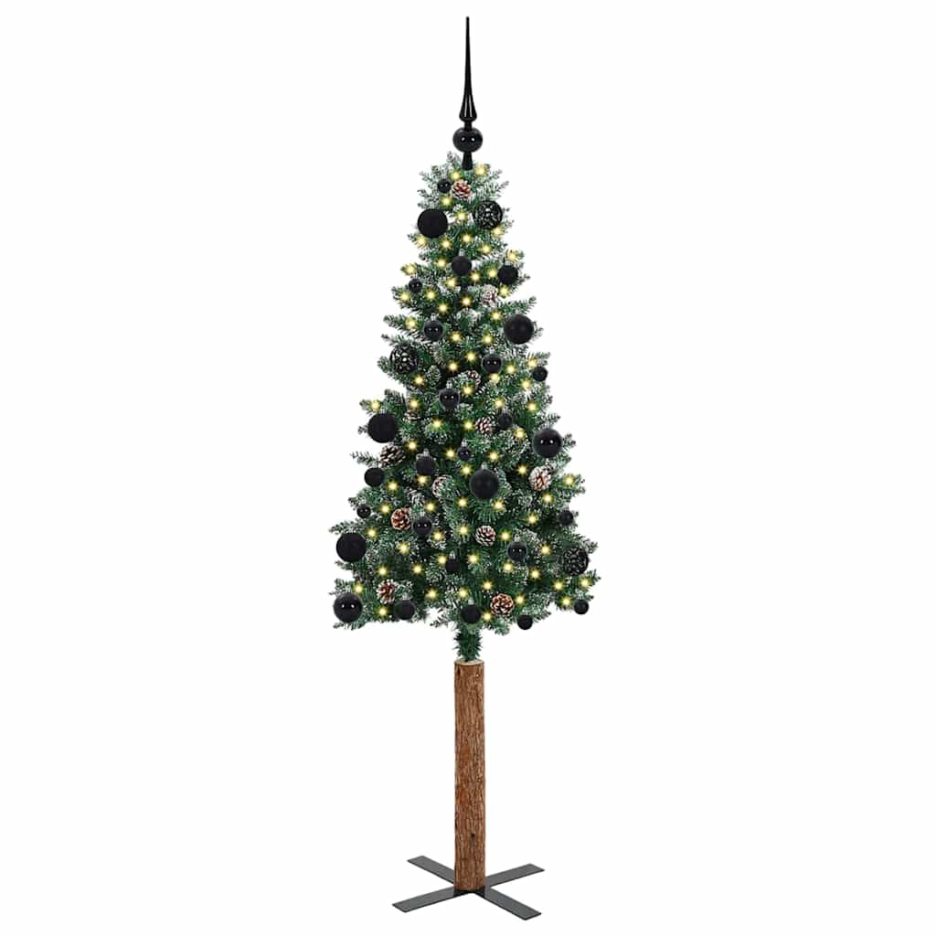 Karcsú karácsonyfa 150 LED-del Zöld 150 cm PVC és tömör fenyőfa
