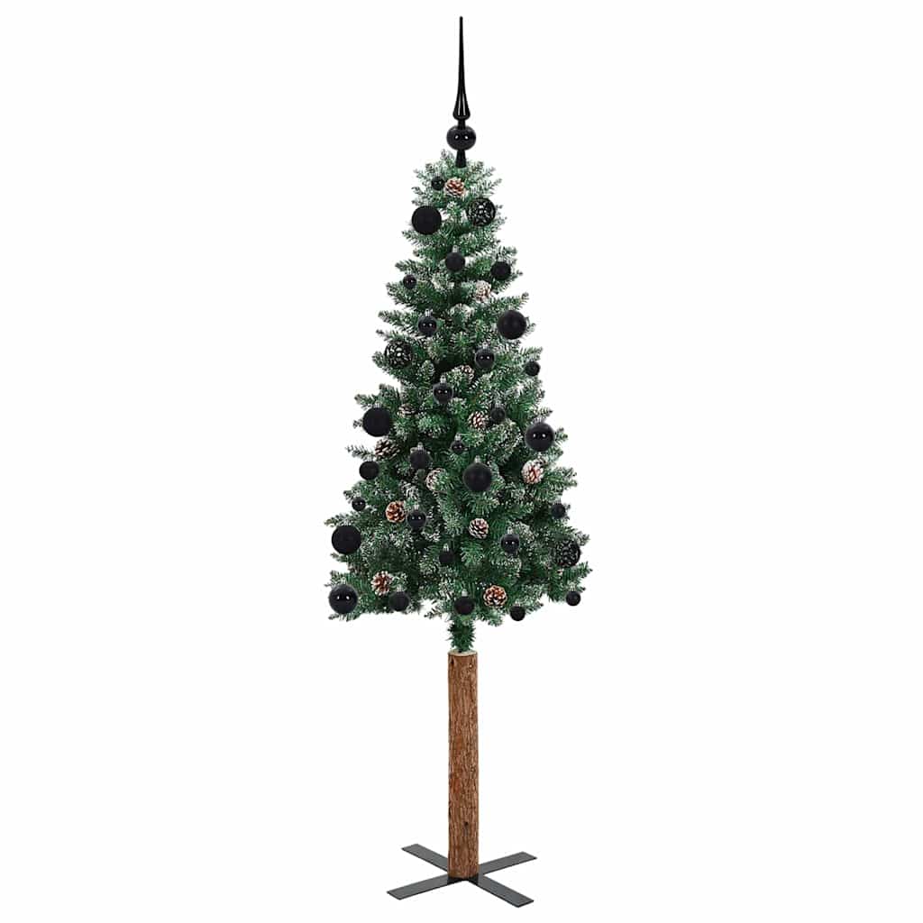 Karcsú karácsonyfa 150 LED-del Zöld 150 cm PVC és tömör fenyőfa