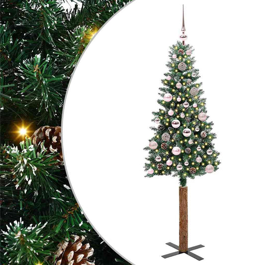 Karcsú karácsonyfa 150 LED-del Zöld 150 cm PVC és tömör fenyőfa