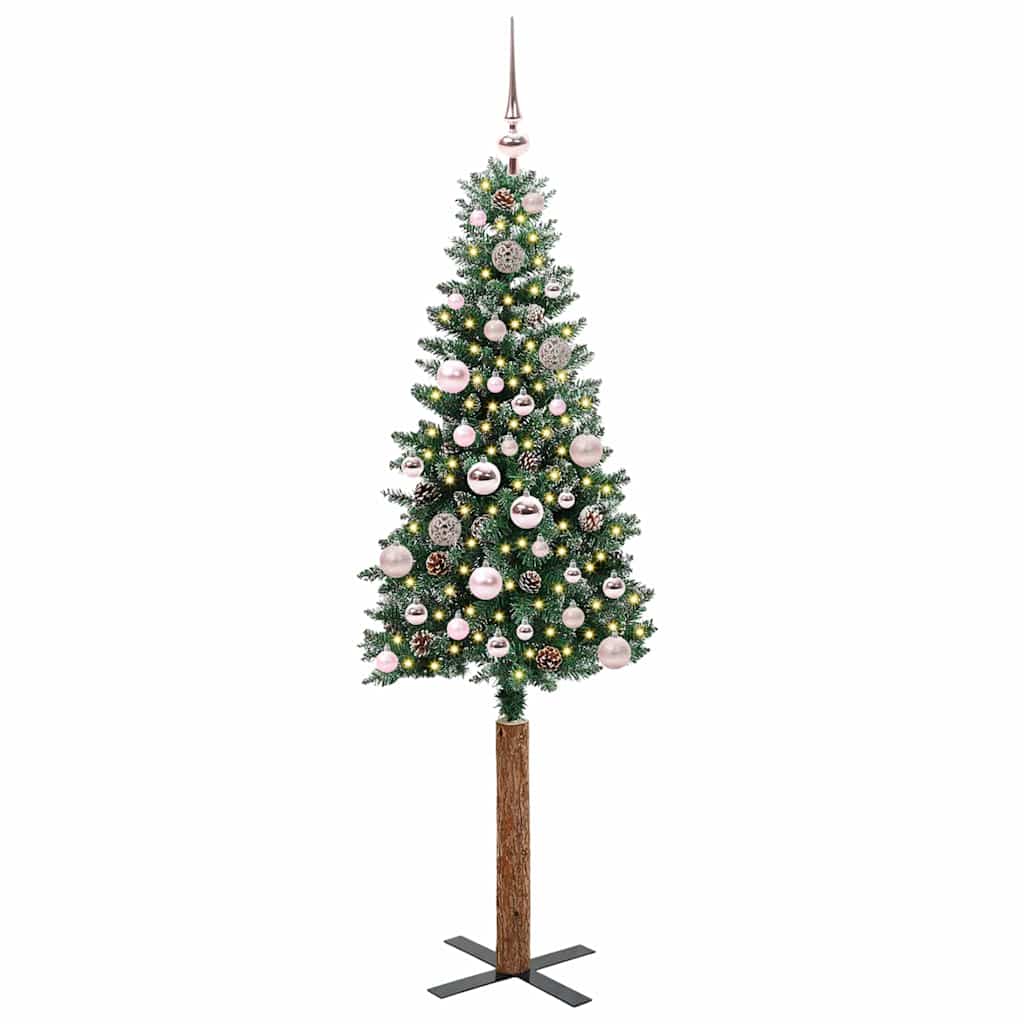 Karcsú karácsonyfa 150 LED-del Zöld 150 cm PVC és tömör fenyőfa