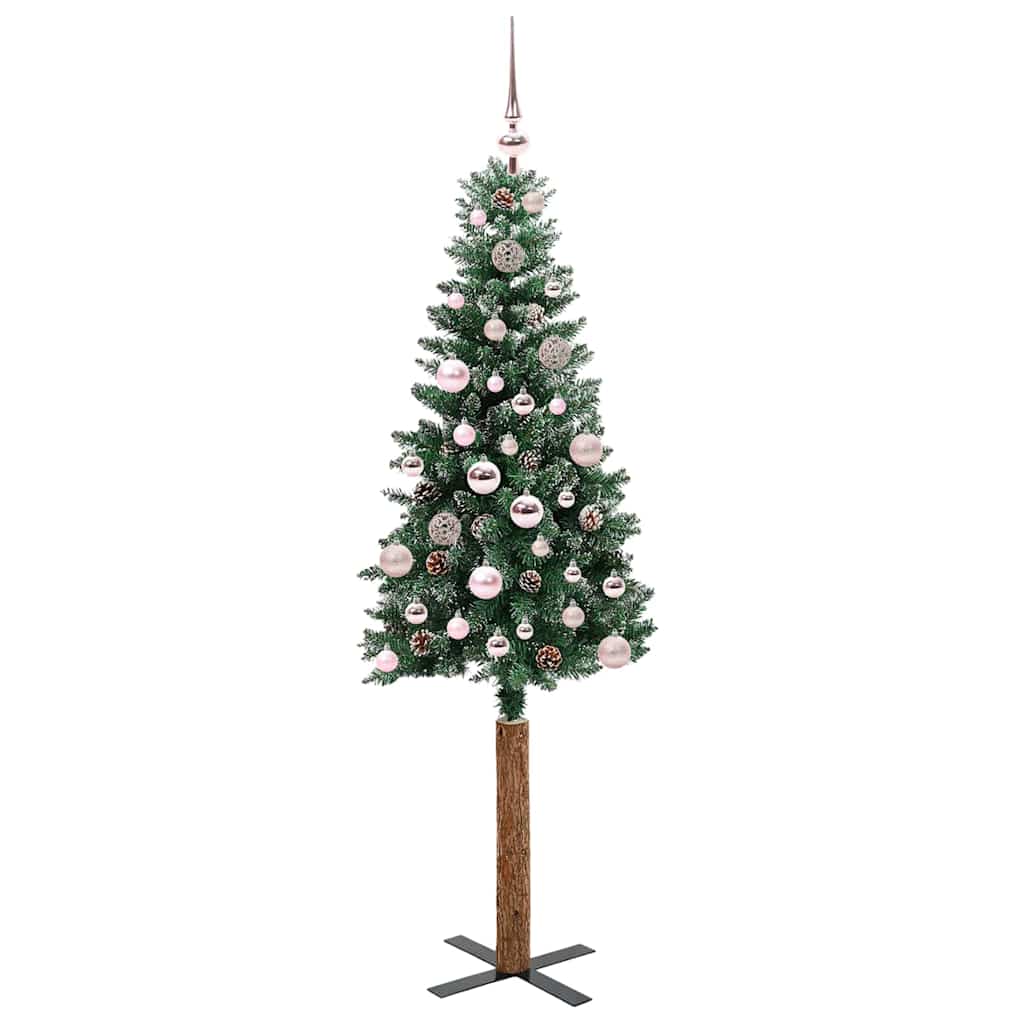 Karcsú karácsonyfa 150 LED-del Zöld 150 cm PVC és tömör fenyőfa