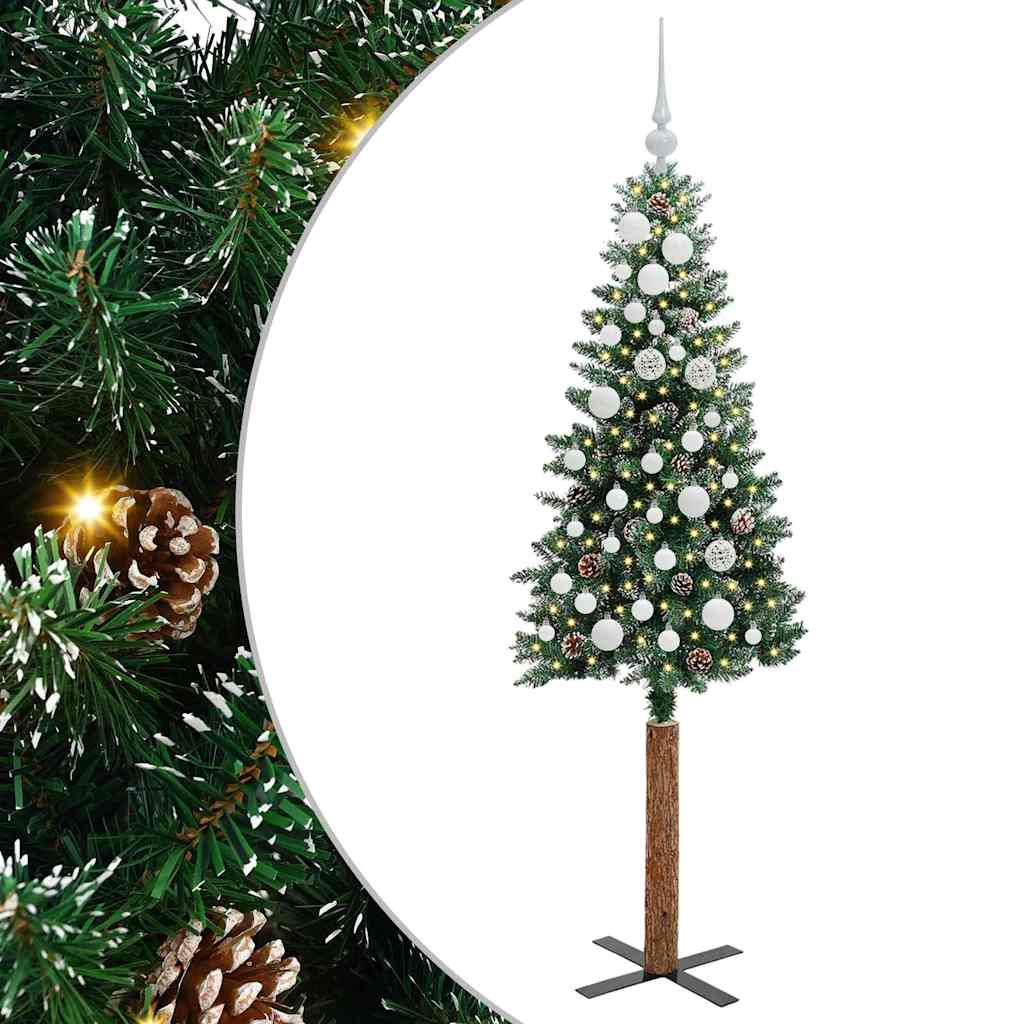 Karcsú karácsonyfa 150 LED-del Zöld 150 cm PVC és tömör fenyőfa